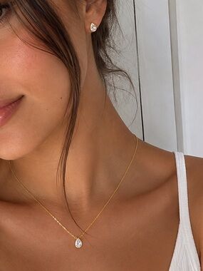 18K Gold Plated Teardrop Cubic Zirconia Necklace & Earring Set